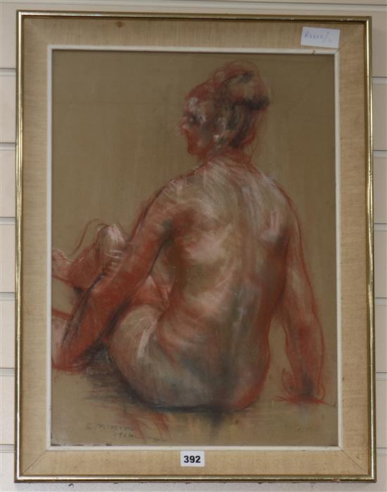 A.Nissim, pastel, Seated female nude, signed and dated 1964, 52 x 37cm